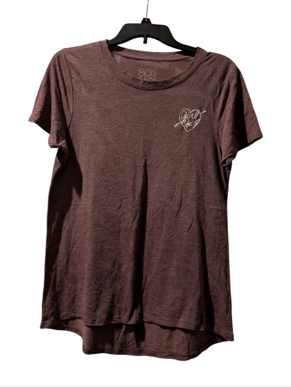 Modern Lux Plum Short Sleeve Crewneck Tee with Heart Graphic